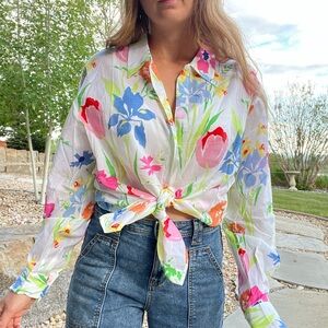 Liz Claiborne lizsport bright floral cotton button down